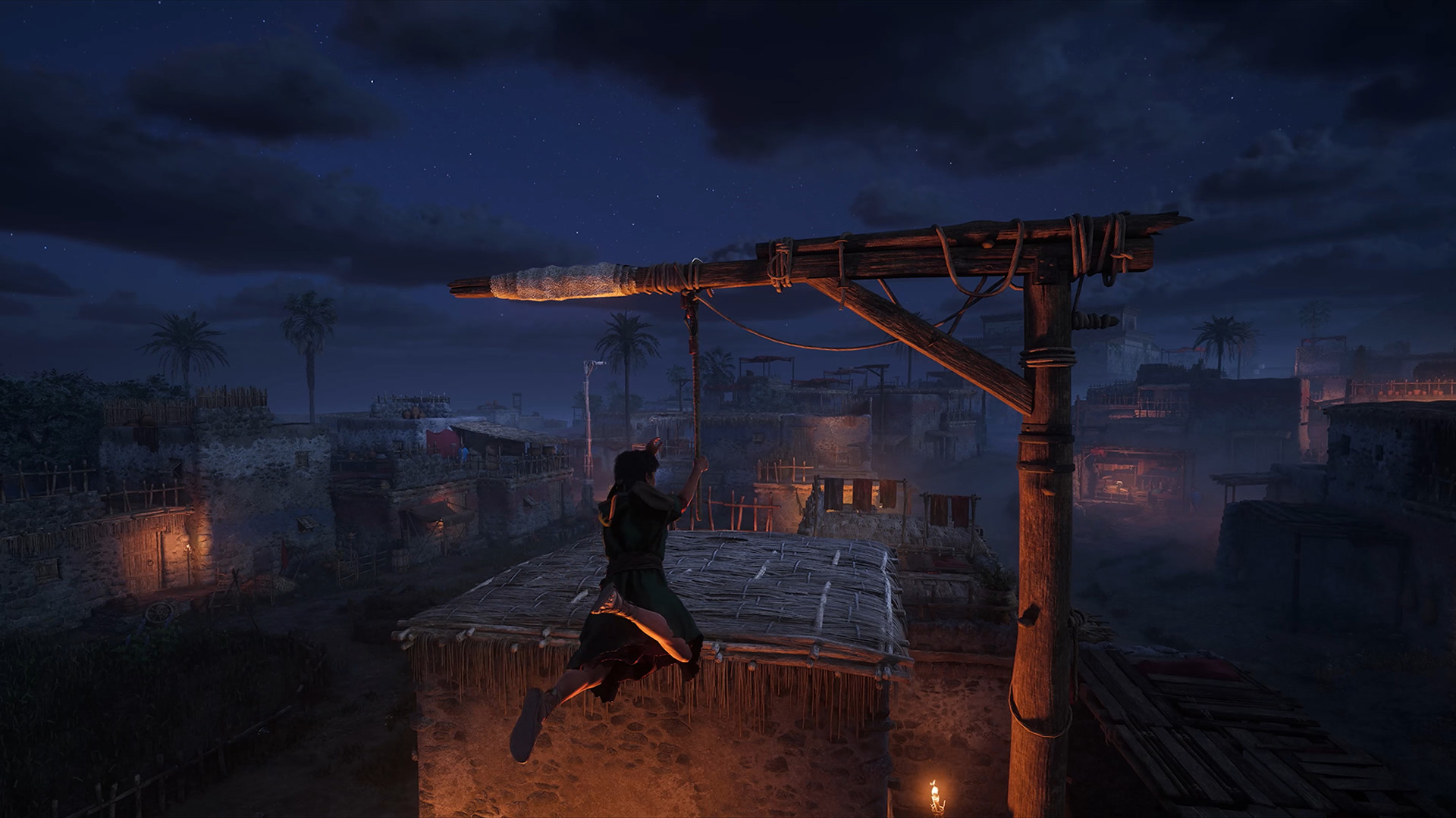 Max swinging from a crane in Capernaum