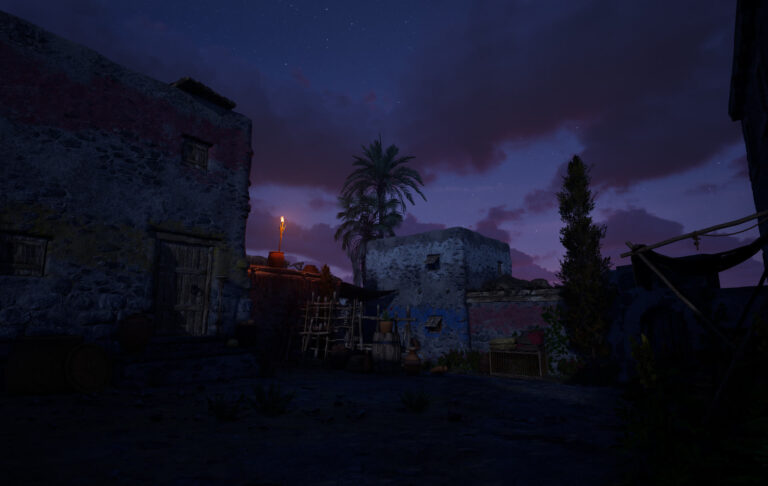 A torch-lit alley in Capernaum at dusk